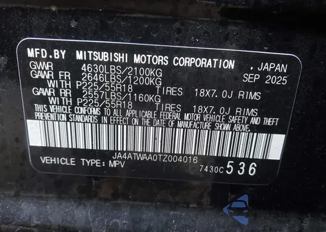 2026 Mitsubishi Eclipse Cross Black Edition S-Awc/Se S-Awc/Sel S-Awc z USA, uszkodzony, nr VIN JA4ATWAA0TZ004016